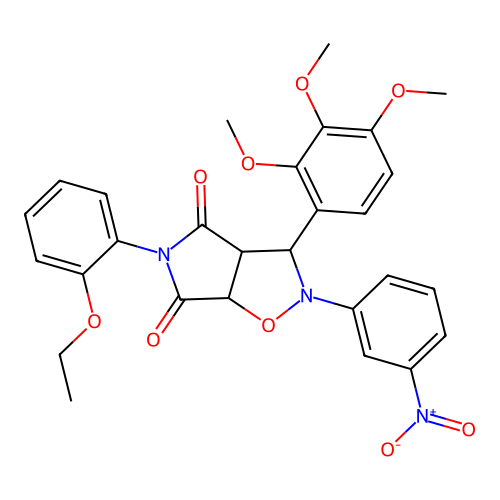 5-(2-ethoxyphenyl)-2-(3-nitrophenyl)-3-(2,3,4-trimethoxyphenyl)-3a,6a-dihydro-3H-pyrrolo[3,4-d][1,2]oxazole-4,6-dione structure