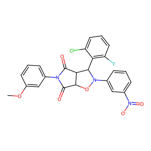 3-(2-chloro-6-fluorophenyl)-5-(3-methoxyphenyl)-2-(3-nitrophenyl)-3a,6a-dihydro-3H-pyrrolo[3,4-d][1,2]oxazole-4,6-dione structure
