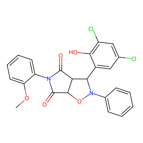 3-(3,5-dichloro-2-hydroxyphenyl)-5-(2-methoxyphenyl)-2-phenyl-3a,6a-dihydro-3H-pyrrolo[3,4-d][1,2]oxazole-4,6-dione structure