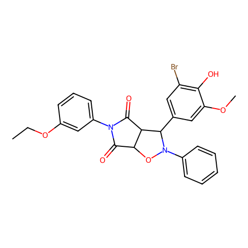3-(3-bromo-4-hydroxy-5-methoxyphenyl)-5-(3-ethoxyphenyl)-2-phenyl-3a,6a-dihydro-3H-pyrrolo[3,4-d][1,2]oxazole-4,6-dione structure