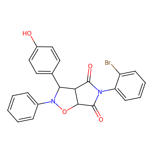 3-(2-bromophenyl)-8-(4-hydroxyphenyl)-7-phenyl-6-oxa-3,7-diazabicyclo[3.3.0]octane-2,4-dione structure