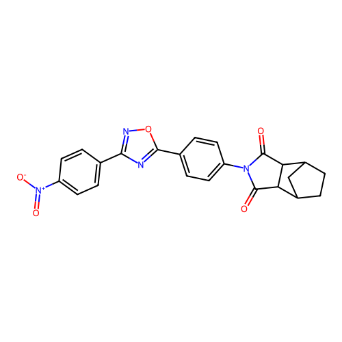 2-(4-(3-(4-nitrophenyl)-1,2,4-oxadiazol-5-yl)phenyl)hexahydro-1H-4,7-methanoisoindole-1,3(2H)-dione structure