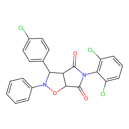 3-(4-chlorophenyl)-5-(2,6-dichlorophenyl)-2-phenyl-3a,6a-dihydro-3H-pyrrolo[3,4-d][1,2]oxazole-4,6-dione structure