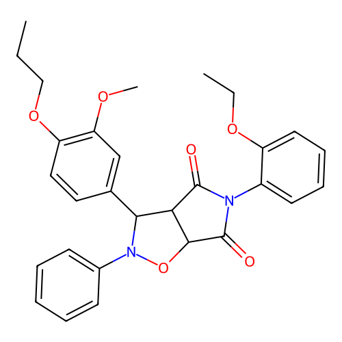 5-(2-ethoxyphenyl)-3-(3-methoxy-4-propoxyphenyl)-2-phenyl-3a,6a-dihydro-3H-pyrrolo[3,4-d][1,2]oxazole-4,6-dione structure