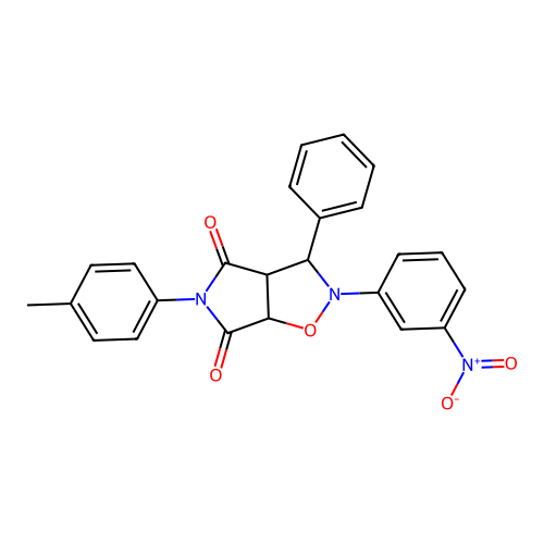 2-(3-nitrophenyl)-3-phenyl-5-(p-tolyl)dihydro-2H-pyrrolo[3,4-d]isoxazole-4,6(5H,6aH)-dione structure