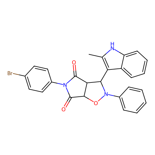 5-(4-bromophenyl)-3-(2-methyl-1H-indol-3-yl)-2-phenyl-3a,6a-dihydro-3H-pyrrolo[3,4-d][1,2]oxazole-4,6-dione structure