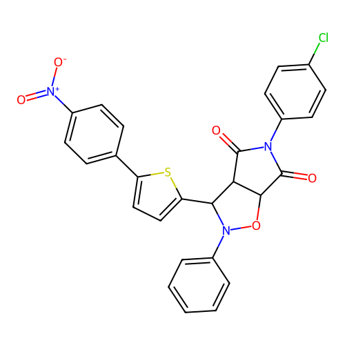 5-(4-chlorophenyl)-3-(5-(4-nitrophenyl)thiophen-2-yl)-2-phenyldihydro-2H-pyrrolo[3,4-d]isoxazole-4,6(5H,6aH)-dione structure