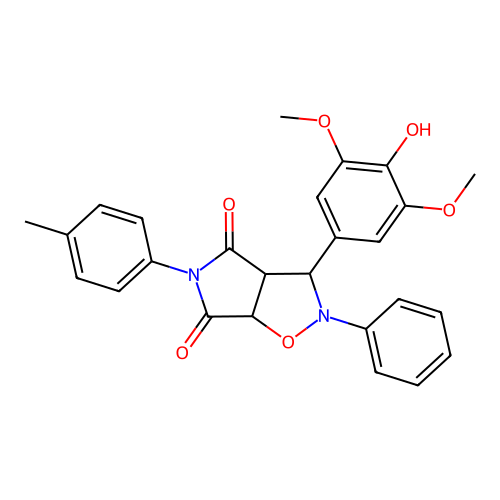 3-(4-hydroxy-3,5-dimethoxyphenyl)-2-phenyl-5-(p-tolyl)dihydro-2H-pyrrolo[3,4-d]isoxazole-4,6(5H,6aH)-dione structure