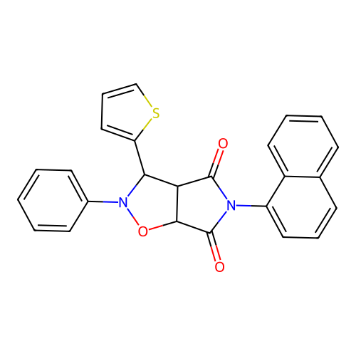 3-naphthalen-1-yl-7-phenyl-8-thiophen-2-yl-6-oxa-3,7-diazabicyclo[3.3.0]octane-2,4-dione structure