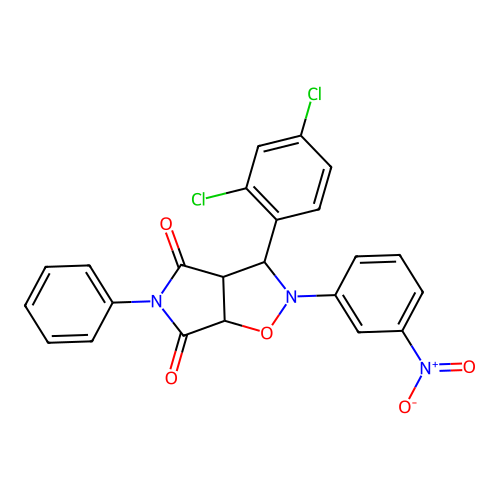 3-(2,4-dichlorophenyl)-2-(3-nitrophenyl)-5-phenyl-3a,6a-dihydro-3H-pyrrolo[3,4-d][1,2]oxazole-4,6-dione structure