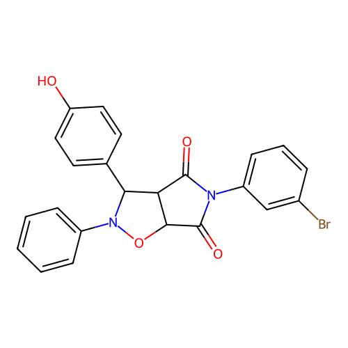 3-(3-bromophenyl)-8-(4-hydroxyphenyl)-7-phenyl-6-oxa-3,7-diazabicyclo[3.3.0]octane-2,4-dione structure