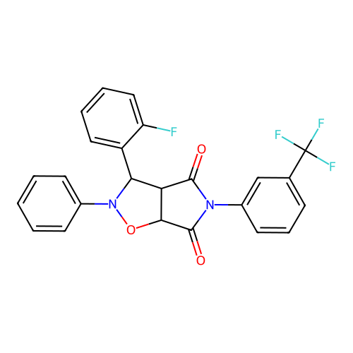 3-(2-fluorophenyl)-2-phenyl-5-(3-(trifluoromethyl)phenyl)dihydro-2H-pyrrolo[3,4-d]isoxazole-4,6(5H,6aH)-dione structure