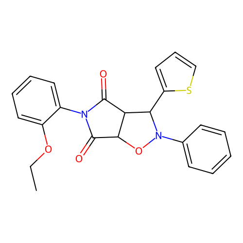 3-(2-ethoxyphenyl)-7-phenyl-8-thiophen-2-yl-6-oxa-3,7-diazabicyclo[3.3.0]octane-2,4-dione structure