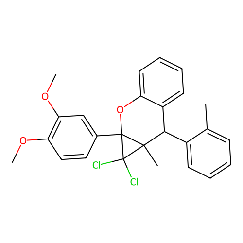 1,1-dichloro-1a-(3,4-dimethoxyphenyl)-7a-methyl-7-(2-methylphenyl)-1,1a,7,7a-tetrahydrocyclopropa[b]chromene structure