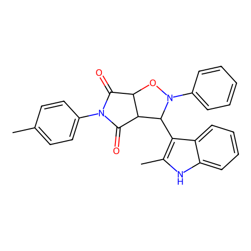 3-(2-methyl-1H-indol-3-yl)-2-phenyl-5-(p-tolyl)dihydro-2H-pyrrolo[3,4-d]isoxazole-4,6(5H,6aH)-dione structure