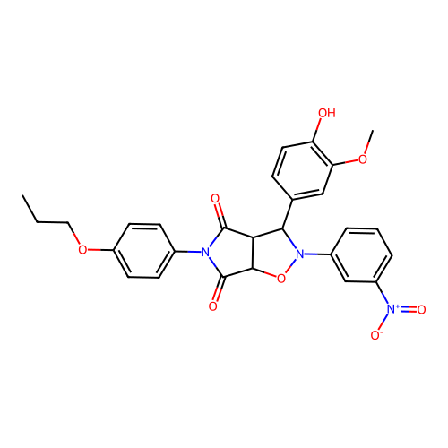 3-(4-hydroxy-3-methoxyphenyl)-2-(3-nitrophenyl)-5-(4-propoxyphenyl)-3a,6a-dihydro-3H-pyrrolo[3,4-d][1,2]oxazole-4,6-dione structure