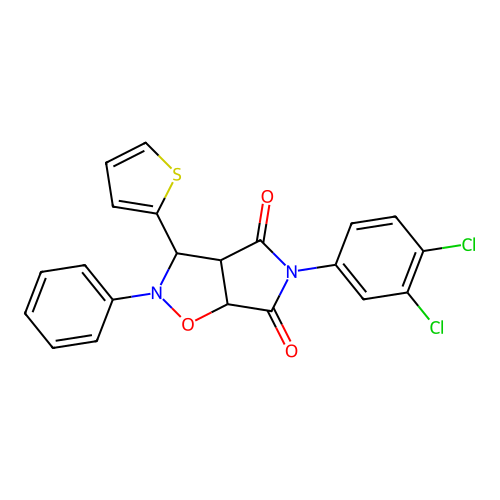 3-(3,4-dichlorophenyl)-7-phenyl-8-thiophen-2-yl-6-oxa-3,7-diazabicyclo[3.3.0]octane-2,4-dione structure