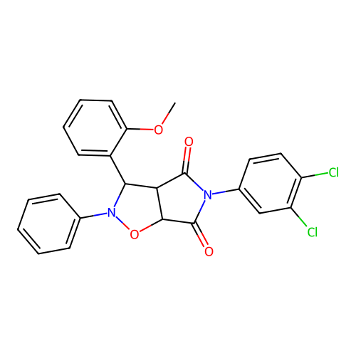 3-(3,4-dichlorophenyl)-8-(2-methoxyphenyl)-7-phenyl-6-oxa-3,7-diazabicyclo[3.3.0]octane-2,4-dione structure