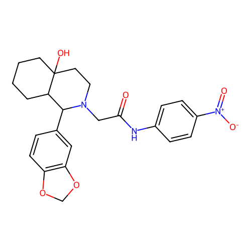 2-(1-(benzo[d][1,3]dioxol-5-yl)-4a-hydroxyoctahydroisoquinolin-2(1H)-yl)-N-(4-nitrophenyl)acetamide structure
