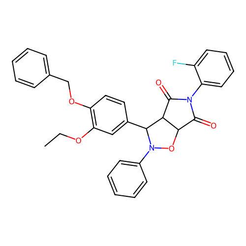 3-(3-ethoxy-4-phenylmethoxyphenyl)-5-(2-fluorophenyl)-2-phenyl-3a,6a-dihydro-3H-pyrrolo[3,4-d][1,2]oxazole-4,6-dione structure