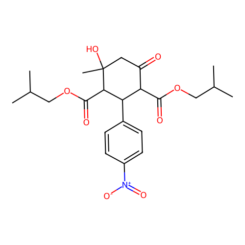bis(2-methylpropyl) 4-hydroxy-4-methyl-2-(4-nitrophenyl)-6-oxocyclohexane-1,3-dicarboxylate structure