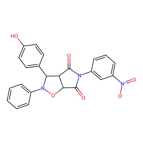 3-(4-hydroxyphenyl)-5-(3-nitrophenyl)-2-phenyl-3a,6a-dihydro-3H-pyrrolo[3,4-d][1,2]oxazole-4,6-dione structure