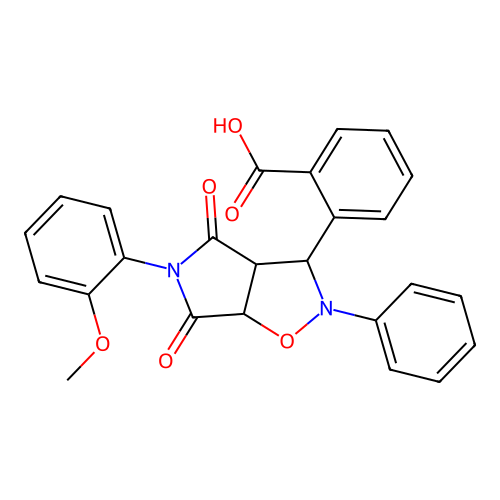 2-(5-(2-methoxyphenyl)-4,6-dioxo-2-phenylhexahydro-2H-pyrrolo[3,4-d]isoxazol-3-yl)benzoic acid structure