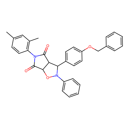 3-(4-(benzyloxy)phenyl)-5-(2,4-dimethylphenyl)-2-phenyldihydro-2H-pyrrolo[3,4-d]isoxazole-4,6(5H,6aH)-dione structure