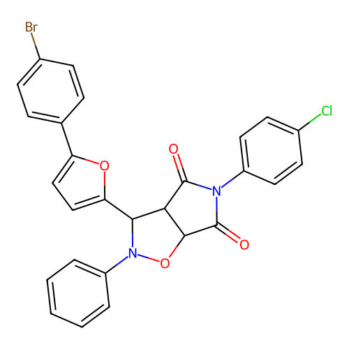 3-(5-(4-bromophenyl)furan-2-yl)-5-(4-chlorophenyl)-2-phenyldihydro-2H-pyrrolo[3,4-d]isoxazole-4,6(5H,6aH)-dione structure