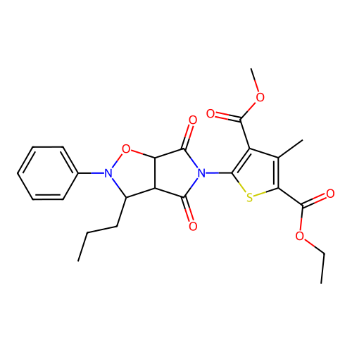 2-ethyl 4-methyl 5-(4,6-dioxo-2-phenyl-3-propylhexahydro-5H-pyrrolo[3,4-d][1,2]oxazol-5-yl)-3-methylthiophene-2,4-dicarboxylate structure