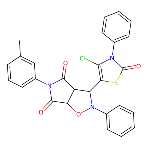 3-(4-chloro-2-oxo-3-phenyl-1,3-thiazol-5-yl)-5-(3-methylphenyl)-2-phenyl-3a,6a-dihydro-3H-pyrrolo[3,4-d][1,2]oxazole-4,6-dione structure