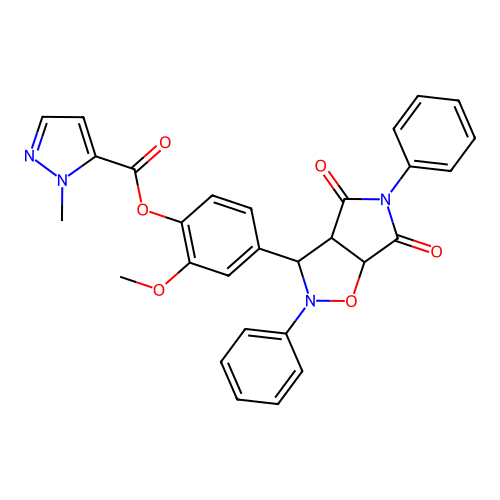[4-(4,6-dioxo-2,5-diphenyl-3a,6a-dihydro-3H-pyrrolo[3,4-d][1,2]oxazol-3-yl)-2-methoxyphenyl] 2-methylpyrazole-3-carboxylate structure