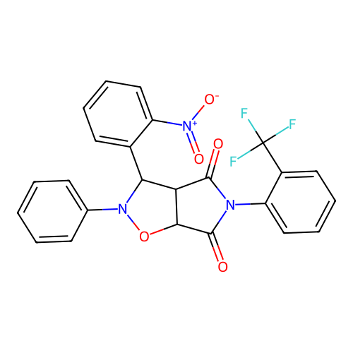 3-(2-nitrophenyl)-2-phenyl-5-(2-(trifluoromethyl)phenyl)dihydro-2H-pyrrolo[3,4-d]isoxazole-4,6(5H,6aH)-dione structure