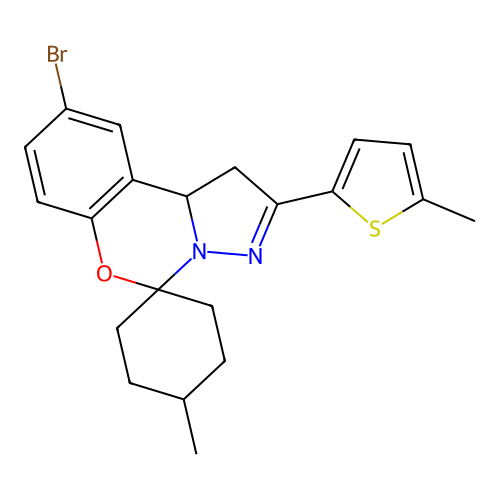 9'-bromo-4-methyl-2'-(5-methylthiophen-2-yl)-1',10b'-dihydrospiro[cyclohexane-1,5'-pyrazolo[1,5-c][1,3]benzoxazine] structure