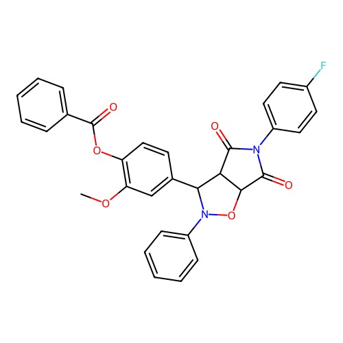 [4-[5-(4-fluorophenyl)-4,6-dioxo-2-phenyl-3a,6a-dihydro-3H-pyrrolo[3,4-d][1,2]oxazol-3-yl]-2-methoxyphenyl] benzoate structure