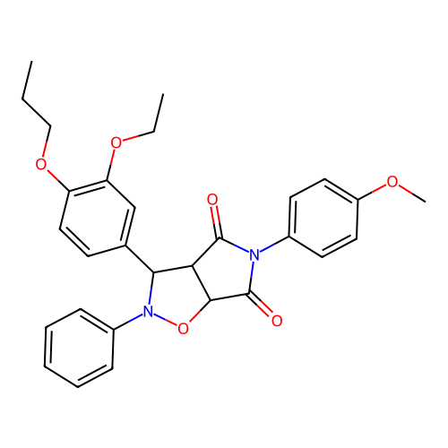 3-(3-ethoxy-4-propoxyphenyl)-5-(4-methoxyphenyl)-2-phenyl-3a,6a-dihydro-3H-pyrrolo[3,4-d][1,2]oxazole-4,6-dione structure