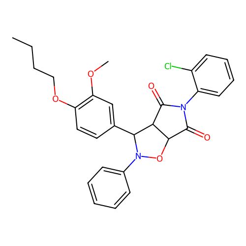 3-(4-butoxy-3-methoxyphenyl)-5-(2-chlorophenyl)-2-phenyl-3a,6a-dihydro-3H-pyrrolo[3,4-d][1,2]oxazole-4,6-dione structure