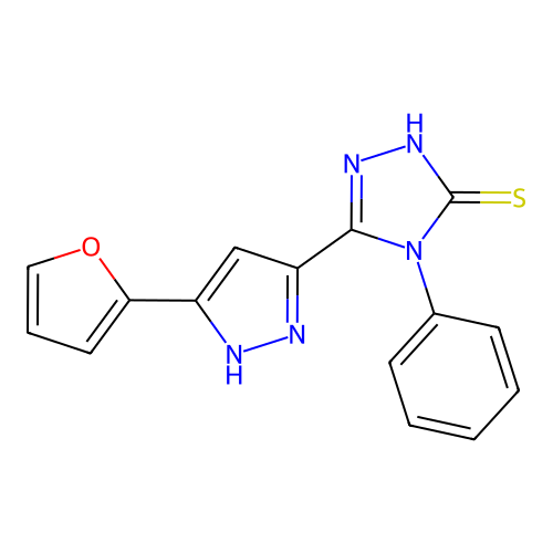 5-(5-(furan-2-yl)-1H-pyrazol-3-yl)-4-phenyl-4H-1,2,4-triazole-3-thiol structure