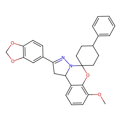 2'-(1,3-benzodioxol-5-yl)-7'-methoxy-4-phenyl-1',10b'-dihydrospiro[cyclohexane-1,5'-pyrazolo[1,5-c][1,3]benzoxazine] structure