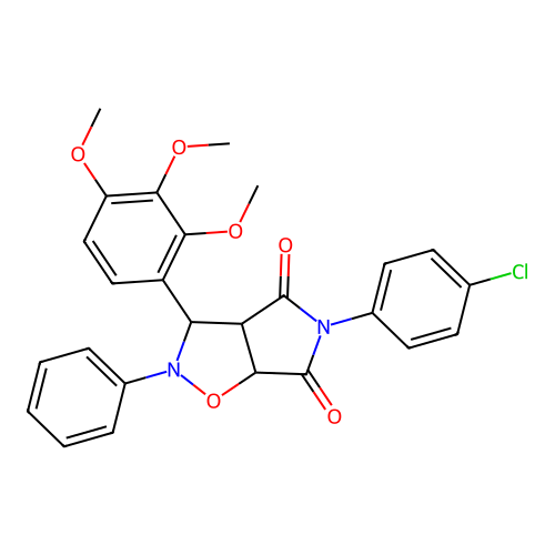 5-(4-chlorophenyl)-2-phenyl-3-(2,3,4-trimethoxyphenyl)-3a,6a-dihydro-3H-pyrrolo[3,4-d][1,2]oxazole-4,6-dione structure