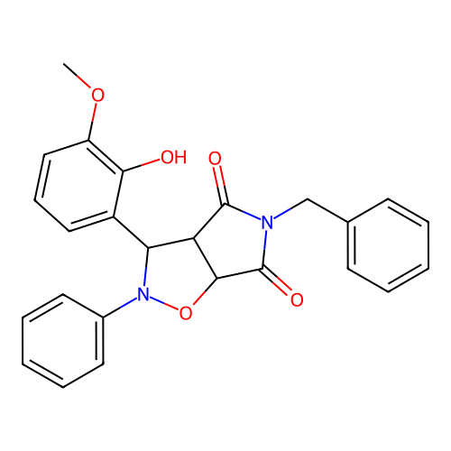 3-benzyl-8-(2-hydroxy-3-methoxy-phenyl)-7-phenyl-6-oxa-3,7-diazabicyclo[3.3.0]octane-2,4-dione structure