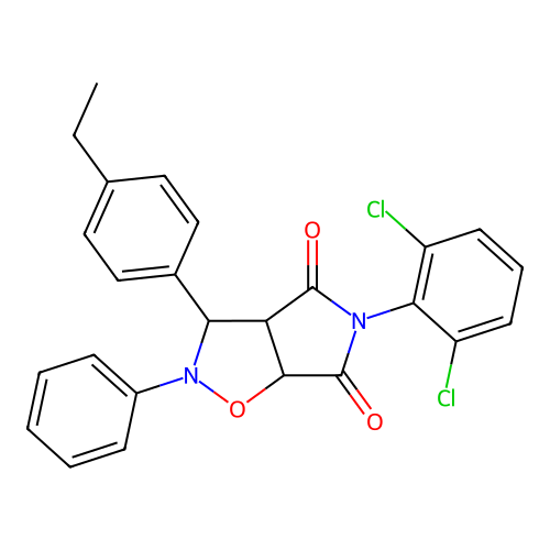 3-(2,6-dichlorophenyl)-8-(4-ethylphenyl)-7-phenyl-6-oxa-3,7-diazabicyclo[3.3.0]octane-2,4-dione structure