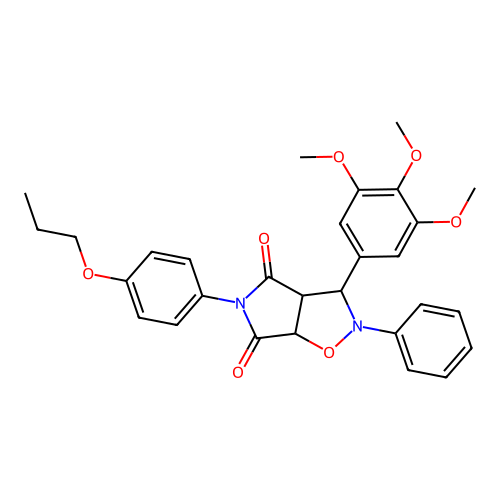 2-phenyl-5-(4-propoxyphenyl)-3-(3,4,5-trimethoxyphenyl)-3a,6a-dihydro-3H-pyrrolo[3,4-d][1,2]oxazole-4,6-dione structure