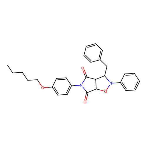 8-benzyl-3-(4-pentoxyphenyl)-7-phenyl-6-oxa-3,7-diazabicyclo[3.3.0]octane-2,4-dione structure