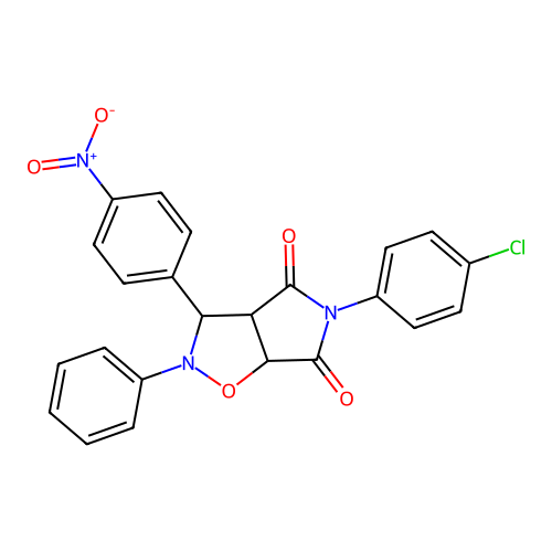3-(4-chlorophenyl)-8-(4-nitrophenyl)-7-phenyl-6-oxa-3,7-diazabicyclo[3.3.0]octane-2,4-dione structure