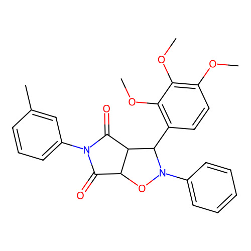 2-phenyl-5-(m-tolyl)-3-(2,3,4-trimethoxyphenyl)dihydro-2H-pyrrolo[3,4-d]isoxazole-4,6(5H,6aH)-dione structure