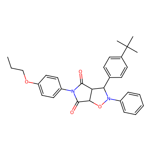 3-(4-(tert-butyl)phenyl)-2-phenyl-5-(4-propoxyphenyl)dihydro-2H-pyrrolo[3,4-d]isoxazole-4,6(5H,6aH)-dione structure