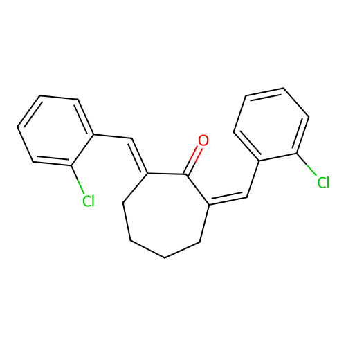(2Z,7E)-2,7-bis(2-chlorobenzylidene)cycloheptanone structure