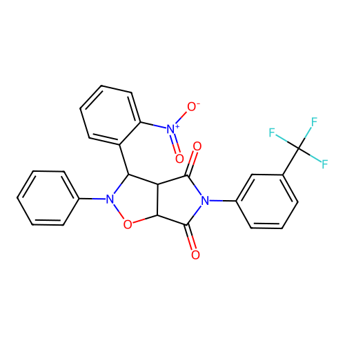 3-(2-nitrophenyl)-2-phenyl-5-(3-(trifluoromethyl)phenyl)dihydro-2H-pyrrolo[3,4-d]isoxazole-4,6(5H,6aH)-dione structure