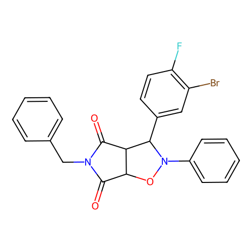 3-benzyl-8-(3-bromo-4-fluoro-phenyl)-7-phenyl-6-oxa-3,7-diazabicyclo[3.3.0]octane-2,4-dione structure